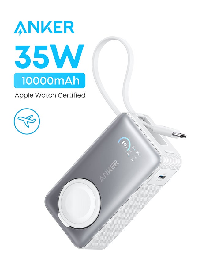 MagGo Power Bank for Apple Watch, Officially Certified 10,000mAh Compact Portable Charger with Built-In USB-C Cable, 35W Max Battery Pack, For iPhone 17/16 Series, iPad, AirPods, and More